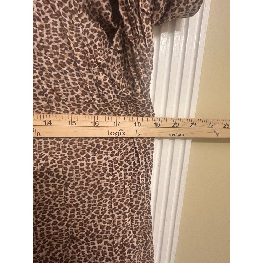 Leopard Print Tiered Puff Sleeve Midi Dress Brown Trendy Boho Chic Animal Print - Picture 5 of 6